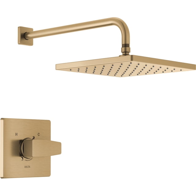Delta Faucet Modern Raincan Square Single-Function Shower Valve Trim Kit Gold, Shower Faucet Set, Rainfall Shower Head Gold, Delta Shower Kit, Champagne Bronze T14268-CZ-PP (Valve Not Included)