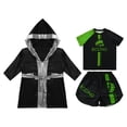thumbnail image 3 of TiaoBug Kids Boys Boxing Robe Short Sleeve T-shirt and Shorts Set Boxer Fancy Dress Hooded Cloak Green 10, 3 of 5