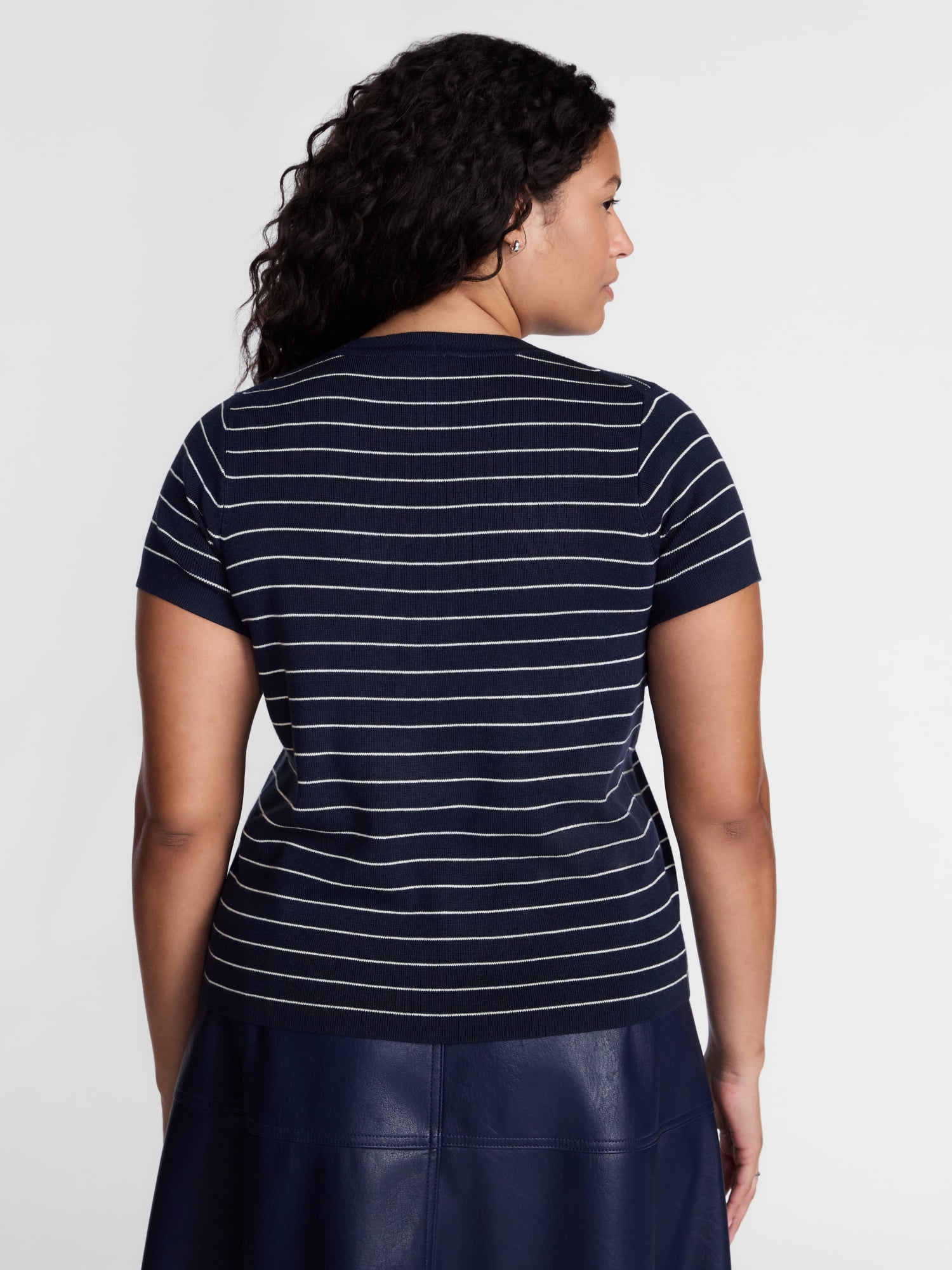 Terra & Sky Women's Plus Button Front Sweater Top with Short Sleeves, Lightweight, Sizes 0X-5X