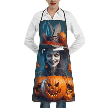 

Gaeub Modern Style Pumpkin Witch Kitchen Cooking Aprons Adjustable Bib Apron Waterdrop and Oil Resistant Kitchen Chef Apron for Women Men