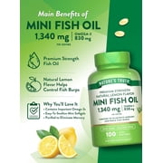 Mini Fish Oil Omega 3 | 1340 mg | 100 Softgels | Burpless Lemon Flavor Pills | Non-GMO. Gluten Free Supplement | by Natures Truth
