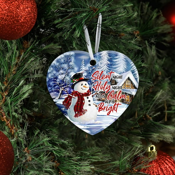 Flagwix Ceramic Ornaments|Christmas Tree Decoration|Snowman Christmas Double-sided Printed Hanging Ornaments - Heart, 1 Pcs