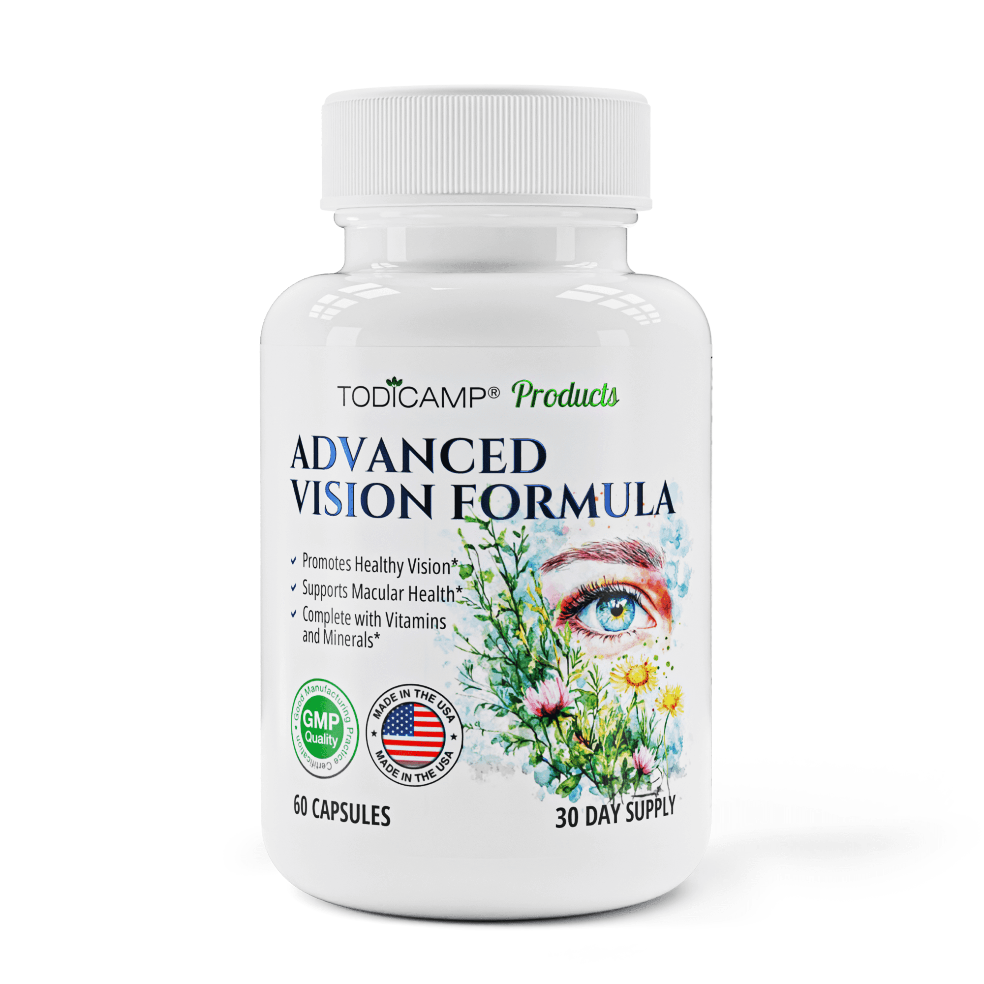 TODICAMP Vision Support Supplement with Lutein and Zeaxanthin Supplements, Lycopene Supplement & Bilberry Supplement for Eyes, Macular Health, Eye Pressure Support - Eye Vitamins for Seniors & Adults