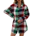 thumbnail image 1 of Camisa holgada a cuadros para mujer, manga larga, botones, color en contraste, informal, 1 of 8