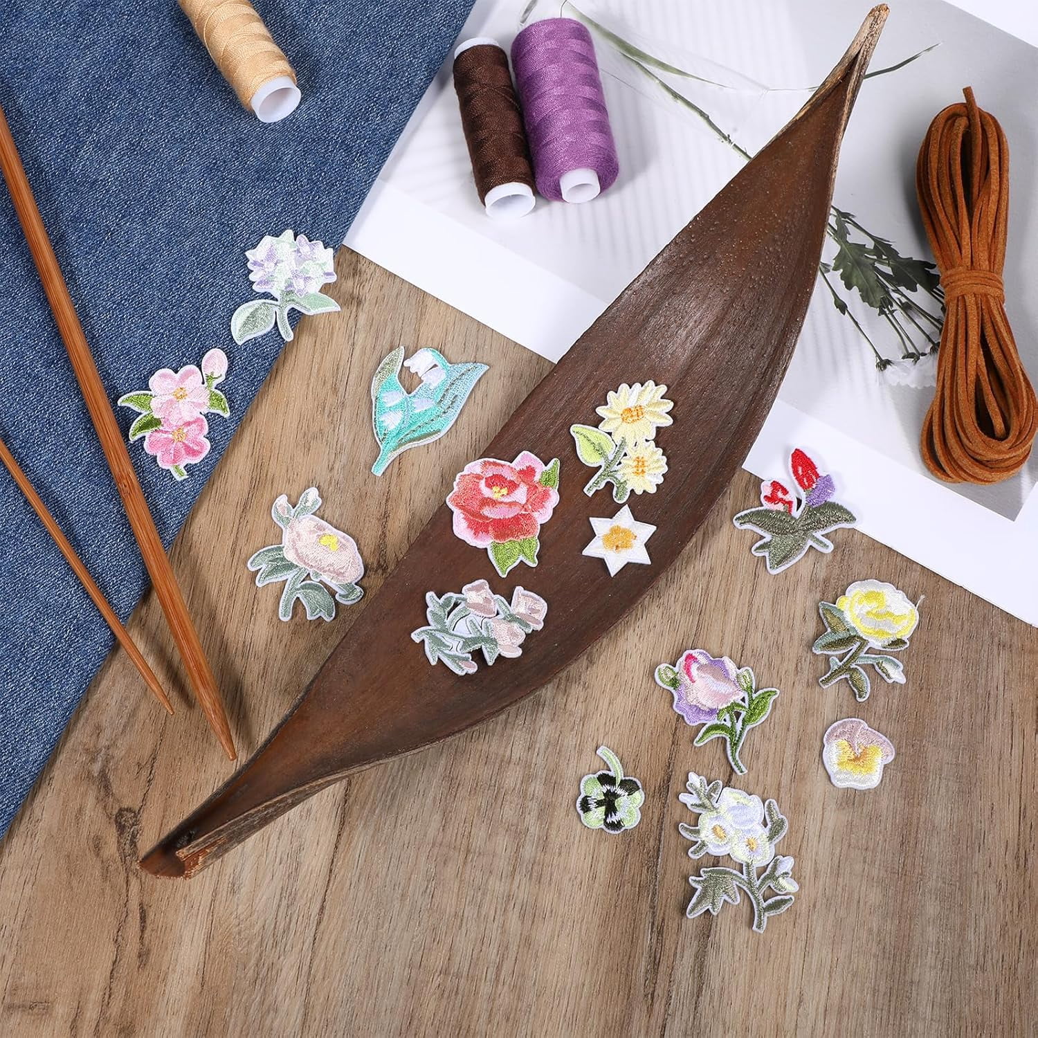 28pcs Mini Flowers Iron On Patches, 14 Patterns Decorative Embroidered Patches Rose Flower Clothing Sewing Patch Cute Small Floral Embroidered Appliques for Clothes Hats Jeans Jacket