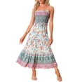 thumbnail image 2 of Vestido largo sin mangas de tirantes espagueti con volantes de flores bohemias para mujer M Verde claro, 2 of 6