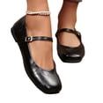 thumbnail image 6 of Womens Mary Jane Flats with Square Toe & Adjustable Buckle - Black PU Faux Leather Comfort Work & Casual Shoes,Size 8.5, 6 of 9