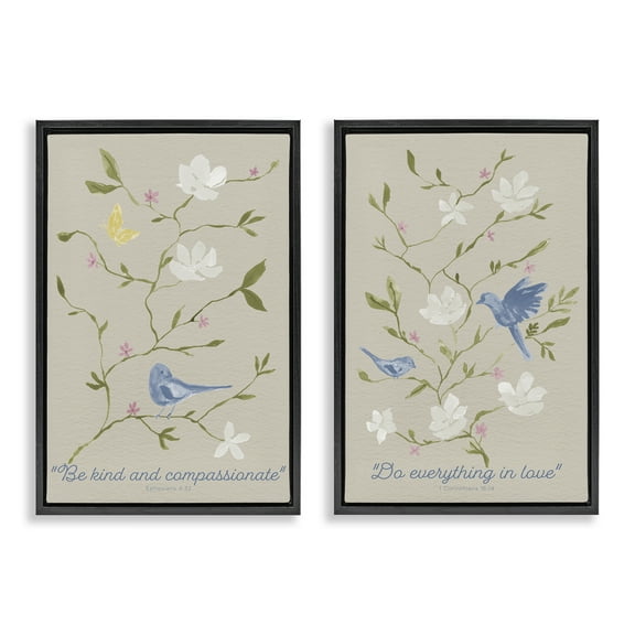 Stupell Industries Floral Comforting Proverbs Quotes and Sayings Painting Black Floater Framed Canvas Art Print Wall Art, 17 x 25, Set of 2