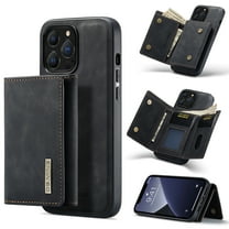 2 in 1 Wallet Case for iPhone 16 Pro Max, Retro PU Leather Cell Phone Back Cover Magnetic Detachable with Wallet Credit Card Cash Holder Kickstand for iPhone 16 Pro Max, Black