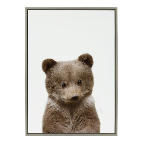 Kate and Laurel Sylvie Baby Bear Animal Print Portrait Framed Canvas Wall Art by Amy Peterson, 23x33 Gray
