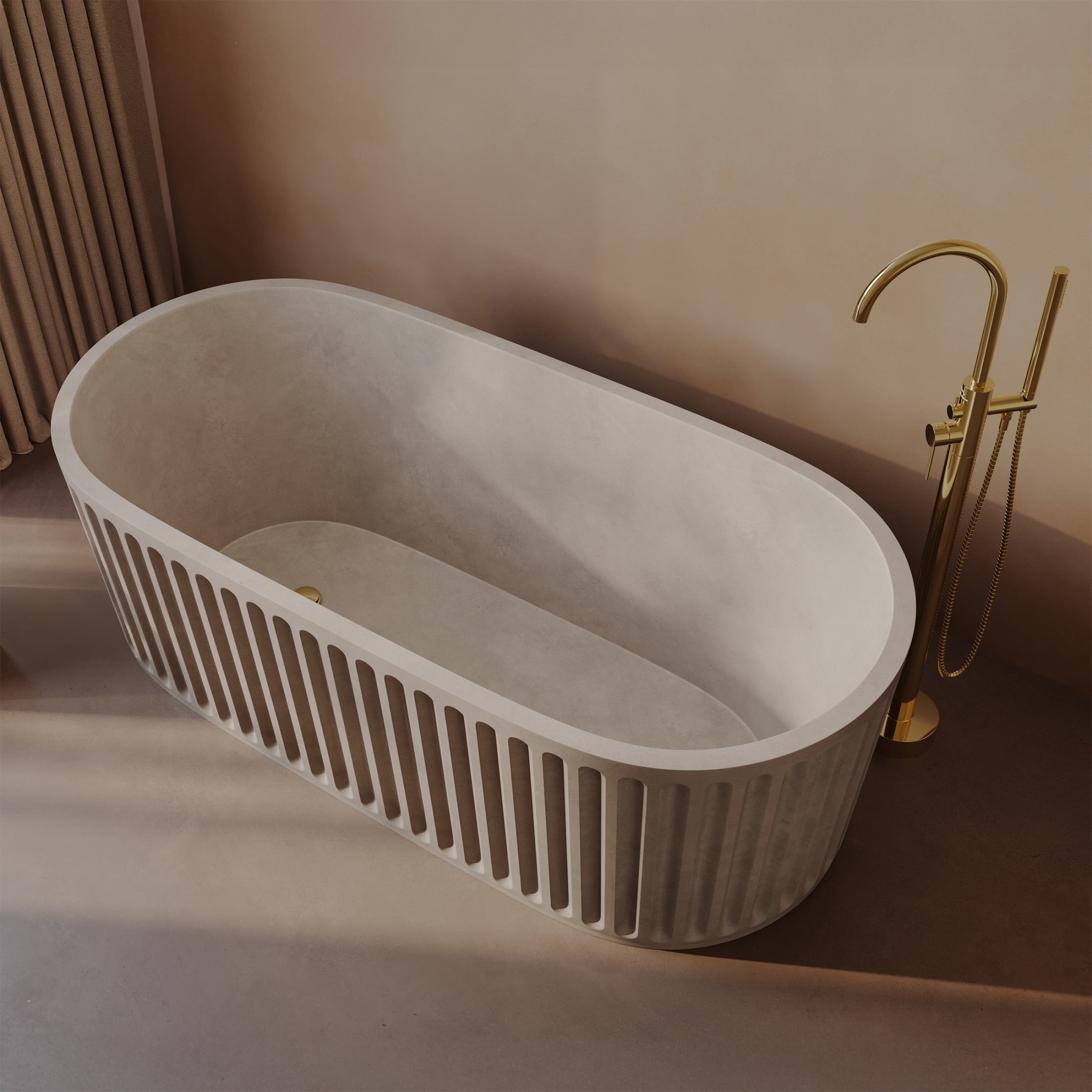 Delice 67" Freestanding Concrete Bathtub in Sand, Drain Included