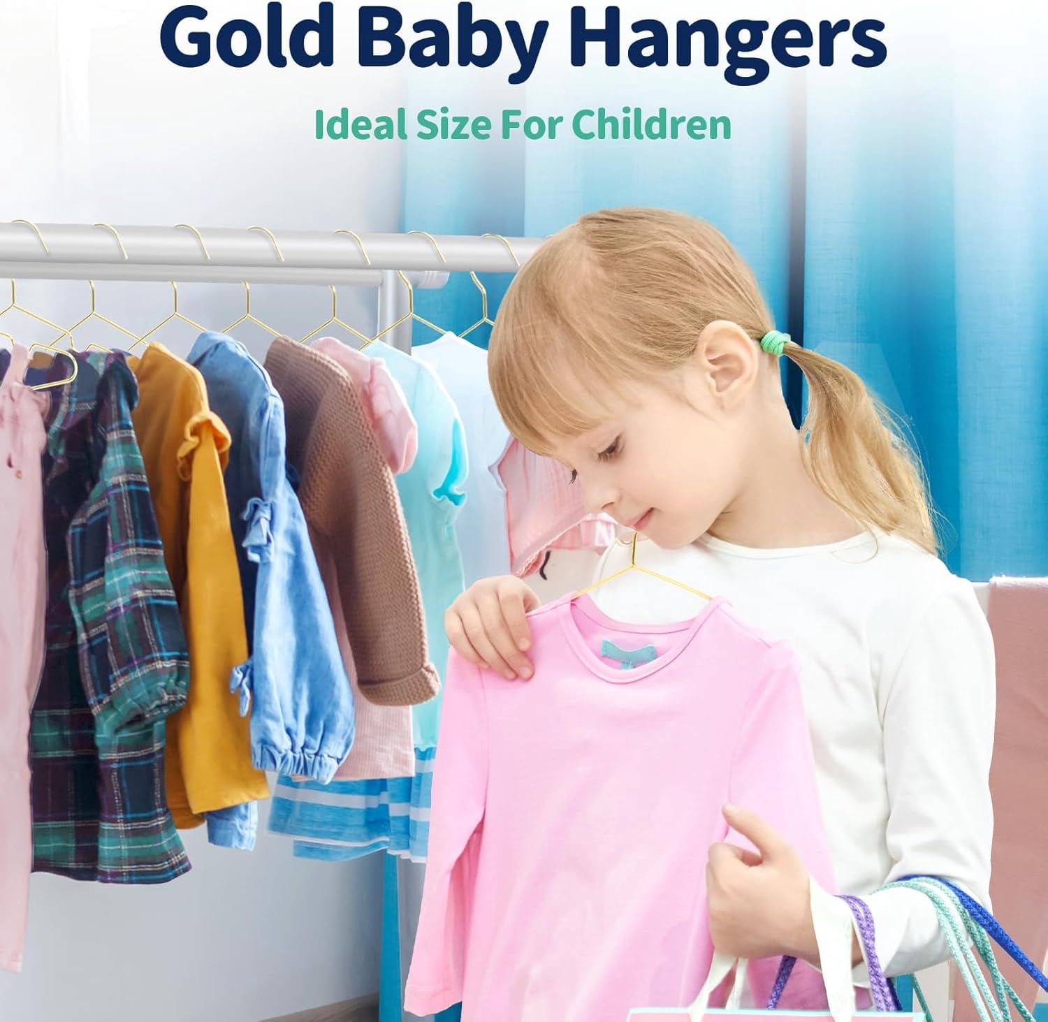 SPECILITE 11.8” Kids Baby Metal Hangers 30 Pack, Heavy-Duty Wire Clothes Hangers with Notches for Toddler Clothes, Gold