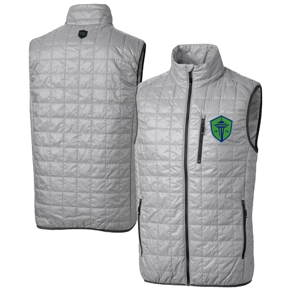 Men's-Cutter & Buck  Gray Seattle Sounders FC Big & Tall Rainier PrimaLoft Eco Insulated Full-Zip Puffer Vest