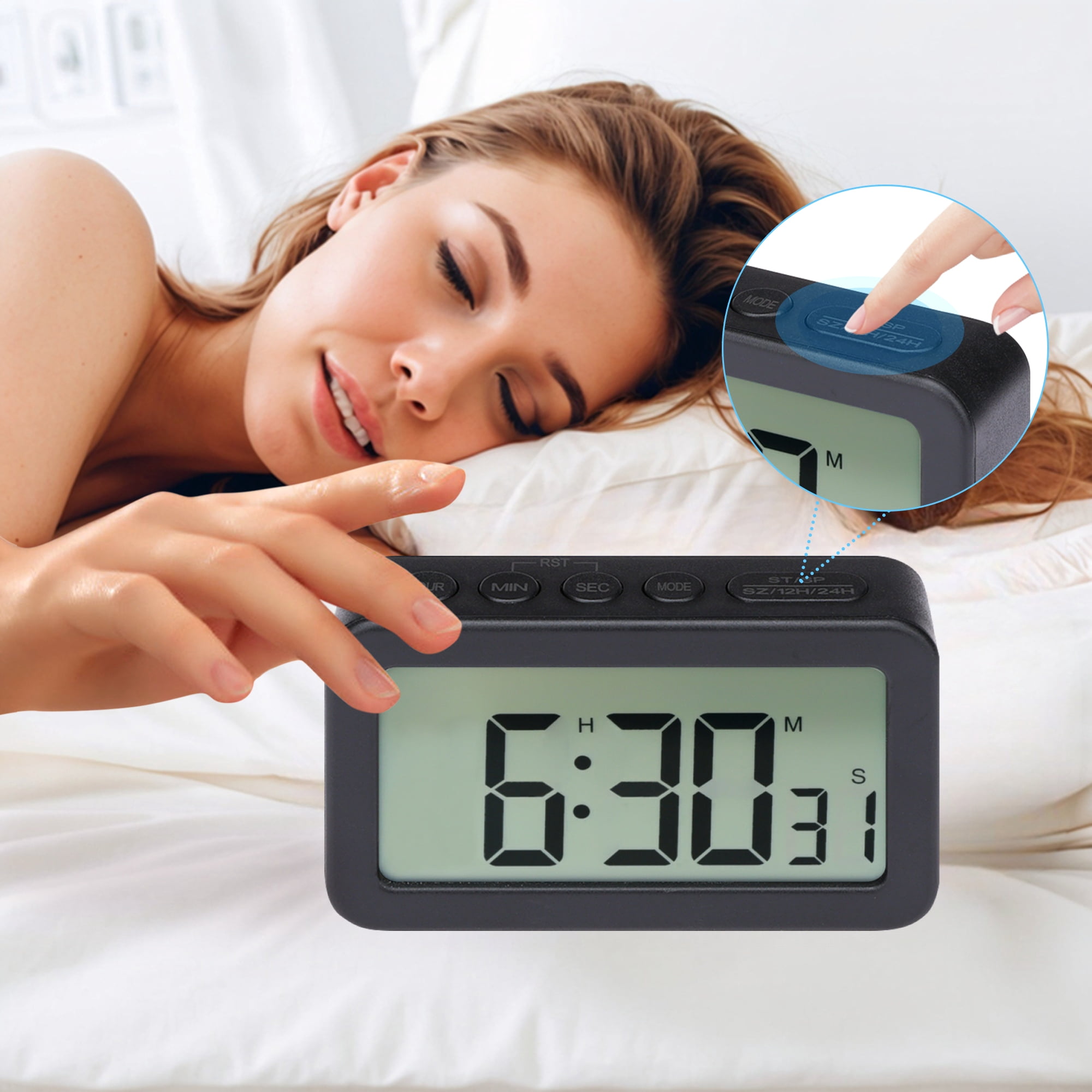 Unique Bargains 2 Pcs Small Loud Alarm Clock Battery Operated Desk Clock White Black/Blue