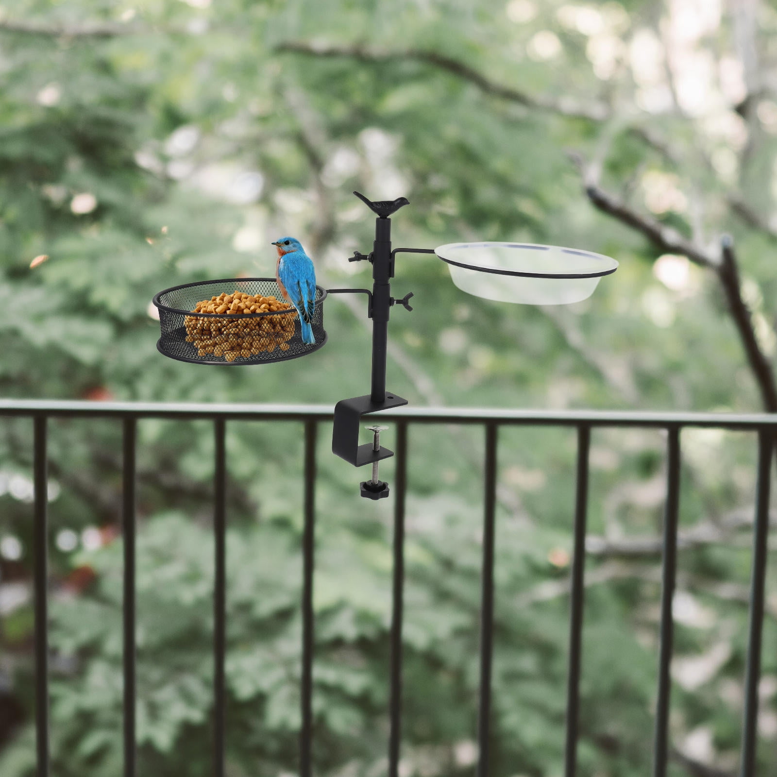 OFFIGAM Black Metal Bird Feeder Hanger with Adjustable Height and Removable Tray for Garden, Backyard, Patio, and Outdoor Use