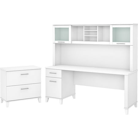 UPC: 0042976124830 | Bush Furniture Somerset 72  Computer Desk with Hutch and Lateral File Cabinet White SET019WH