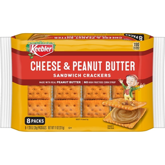 Keebler Cheese and Peanut Butter Sandwich Crackers, Single Serve Snack Crackers, 8 Count