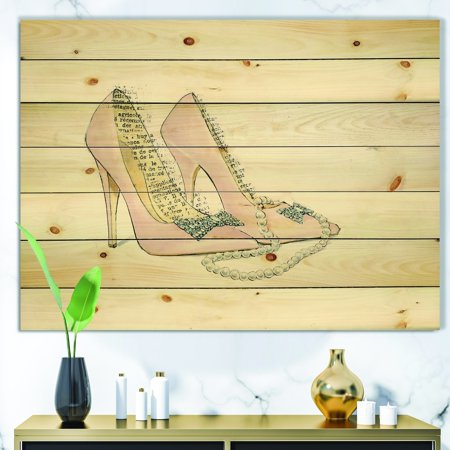 DESIGN ART Designart 'Glamorous Black Diamond Stiletto II' Fashion Print on Natural Pine Wood - Multi-color
