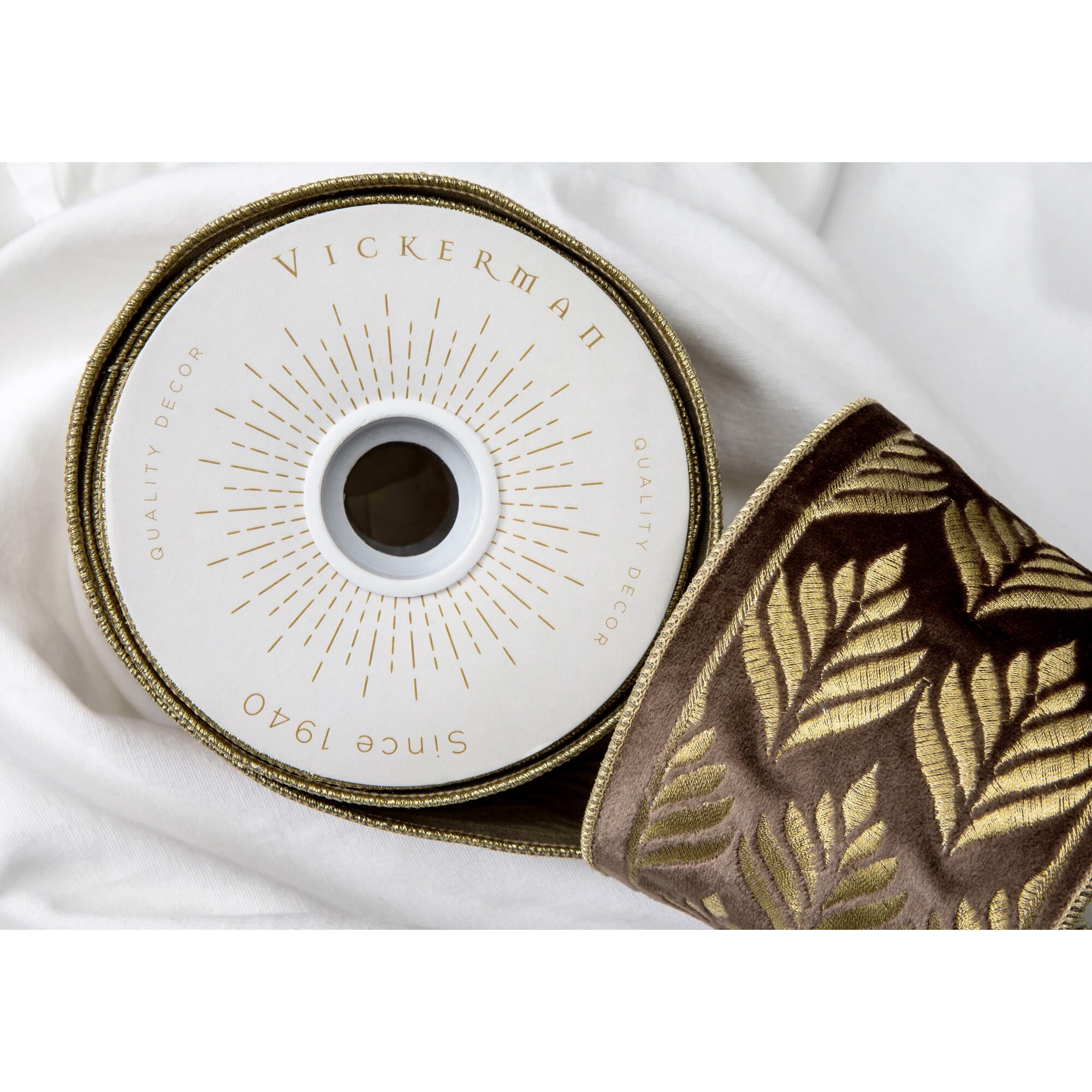 Vickerman 4" x 10 Yards Light Brown Embroidery Ribbon