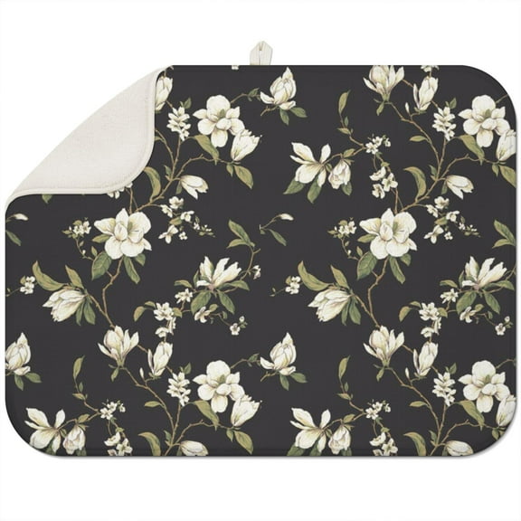 Microfibre Drying Mat for Kitchen White Flower Dish Drying Drainer Mat Absorbent Pioneer Drying Mat Washing Up for Glass, Plate & Cup 18inch X 24inch