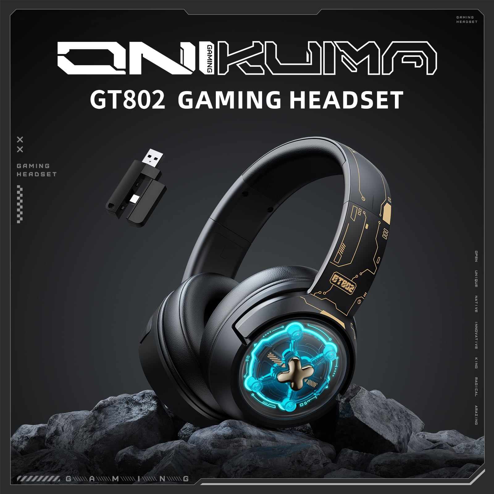 Siivton Wireless Gaming Headset with 2.4G Dongle & Bluetooth 5.3, 50mm Driver, 1000mAh Battery, 20H Playtime, Noise Cancelling Mic for PS5,PS4,Switch,PC,Phone