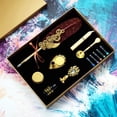 thumbnail image 2 of 1 Set Decorative Quill Pen Set Retro Copper Comfortable Grip Quill Pen Ink Set for Study Room, 2 of 7