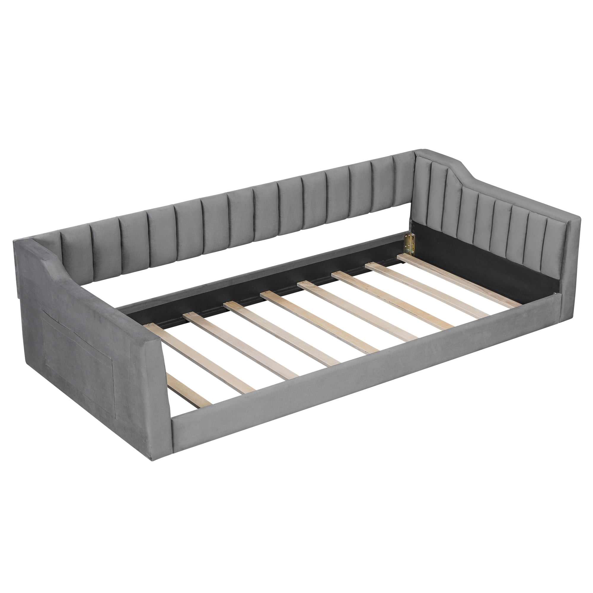Euroco Upholstered Twin XL Daybed, Low Profile Sofa Bed with Storage Pocket, Gray