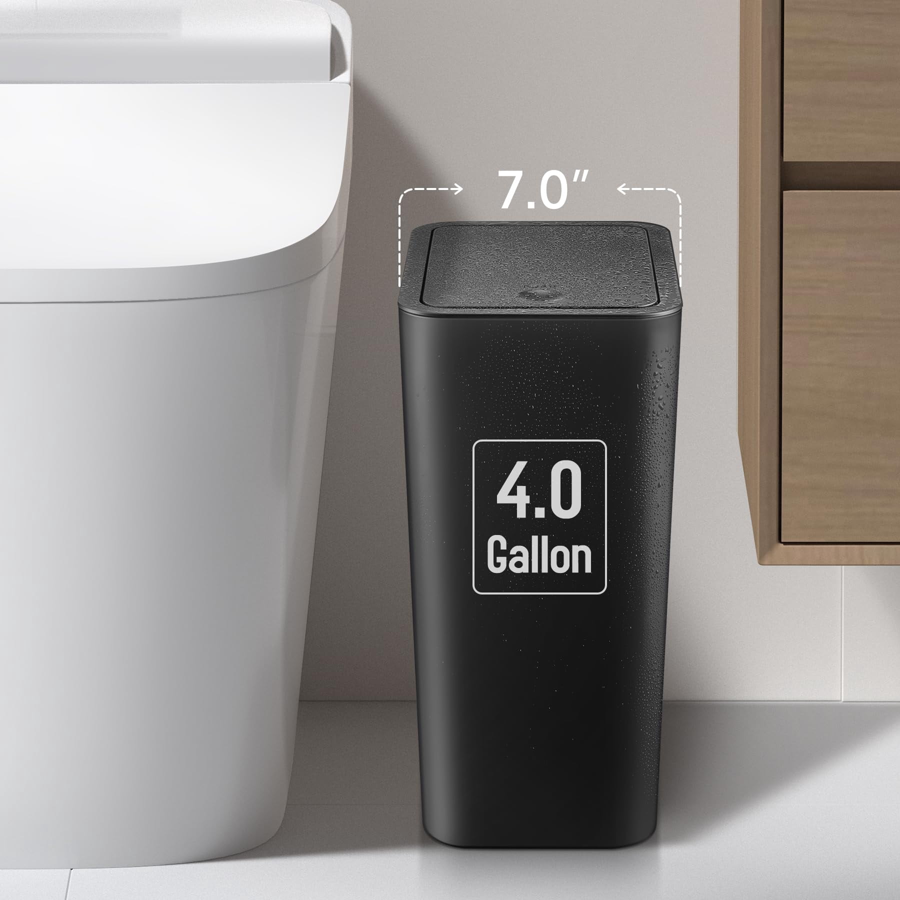 Garbage Can With Lid 4 Gallon/15 Liter Plastic Wastebasket 2 Pack Black