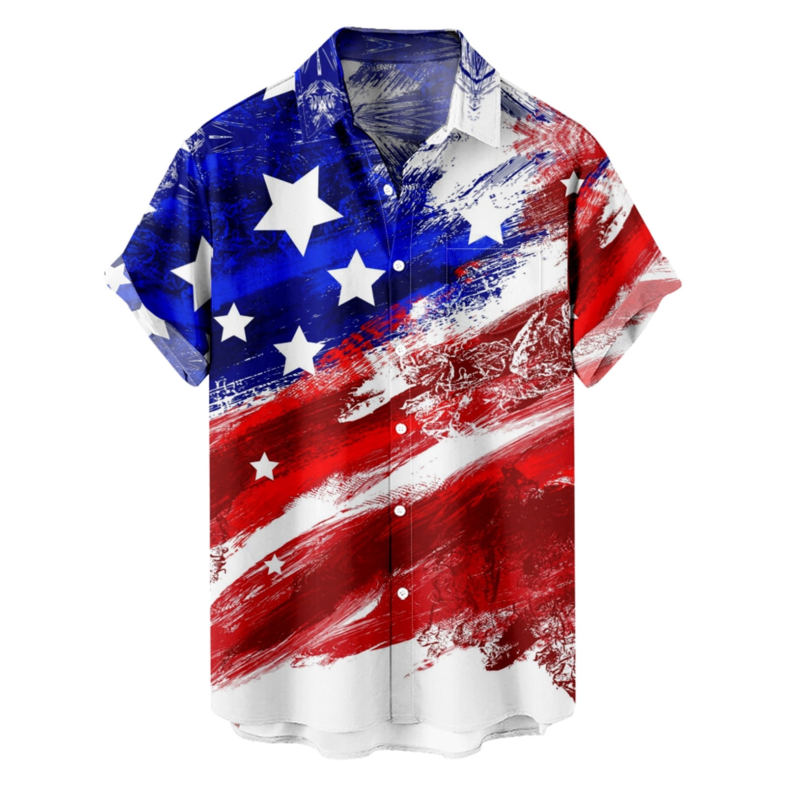 VSSSJ Men's Trendy Independence Day Shirts Relaxed Fit USA Flag Print  Casual Short Sleeve Collared Button Down Pocket Tee Shirts Summer  Breathable Fast Dry Top Red XXXXL 