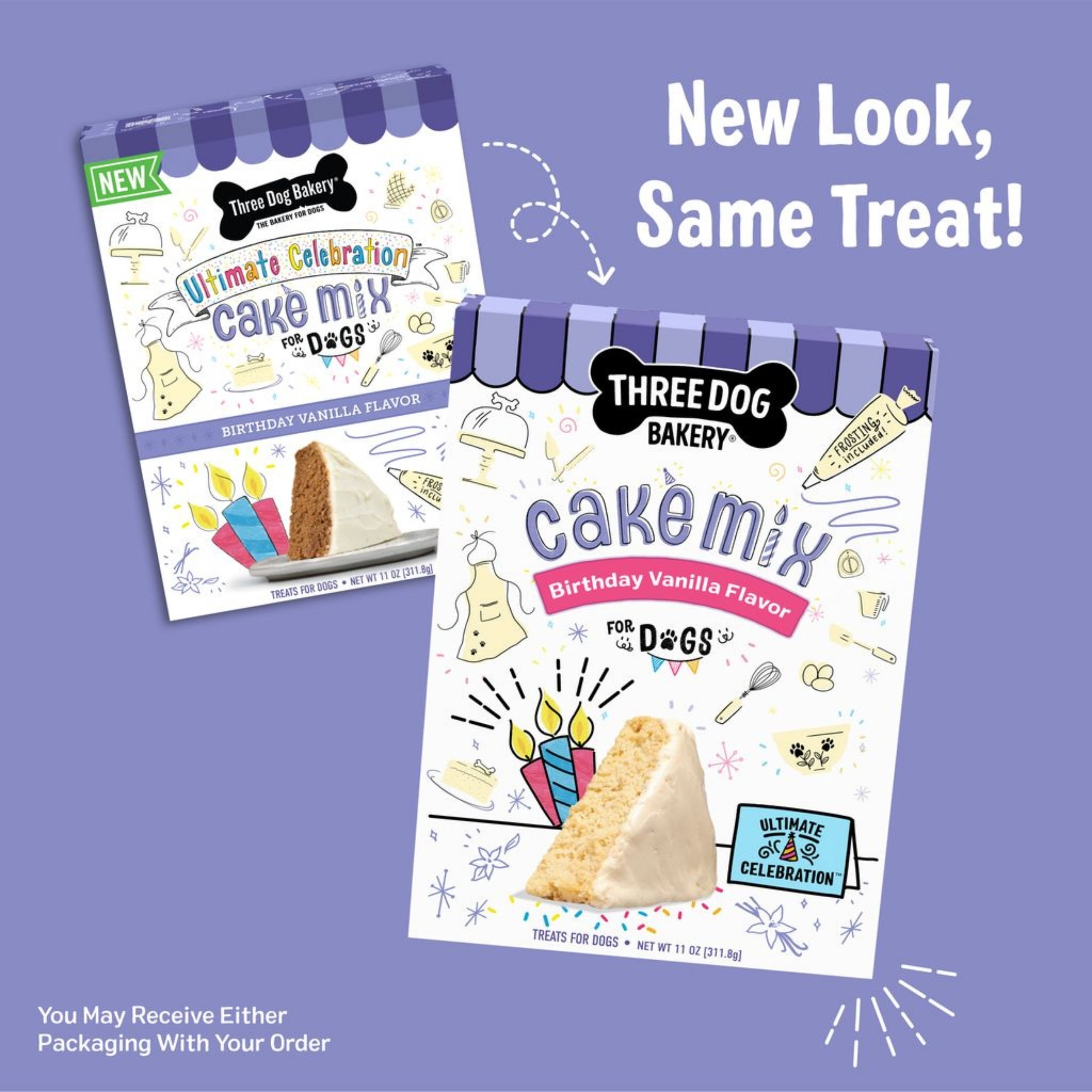 Three Dog Bakery Birthday Cake Mix, Vanilla Soft Treat for Dogs, 11oz. Box