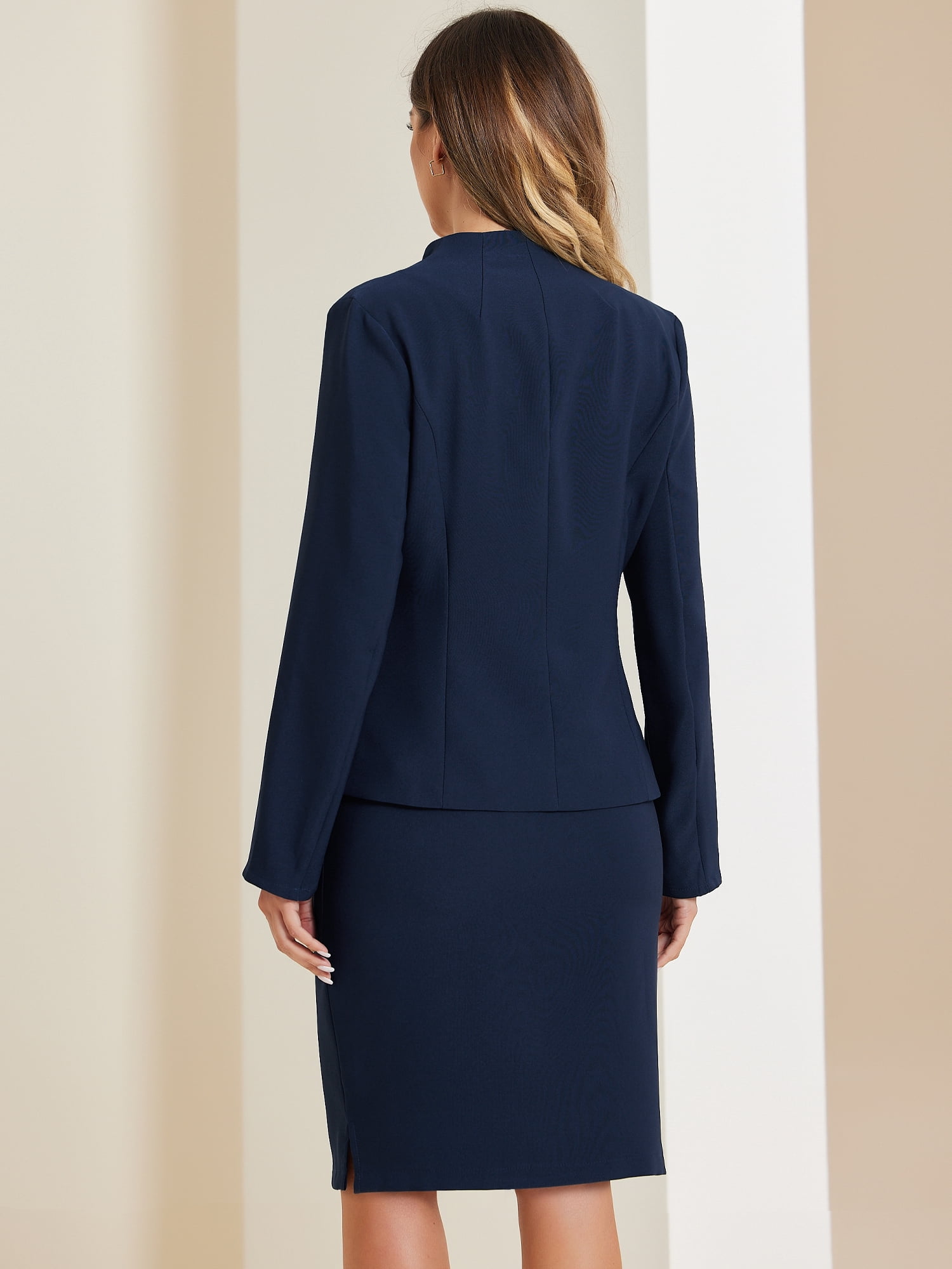 DARING DIVA Women's 2-Piece Business Blazer Pencil Skirt Suit Set XL Dark Blue