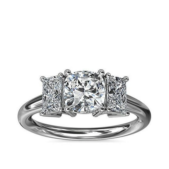 2.70 Carat New Cushion Cut Moissanite 3-stone Engagement Ring for Women Solid 14K White Gold Size 7 by Diamond-Capitals