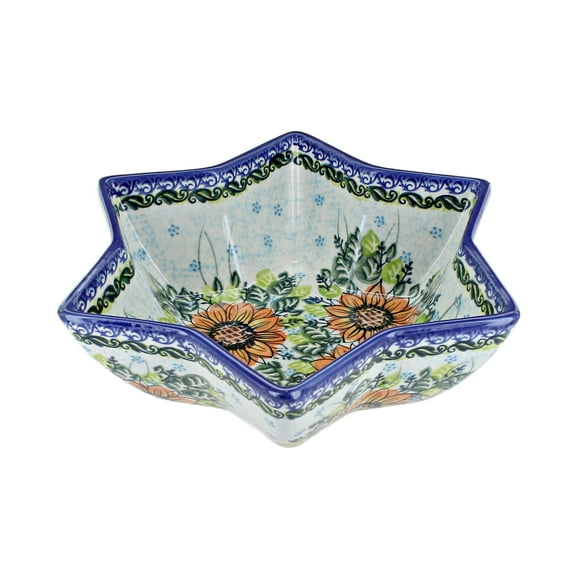 Blue Rose Polish Pottery Sunflower Splendor Star Bowl