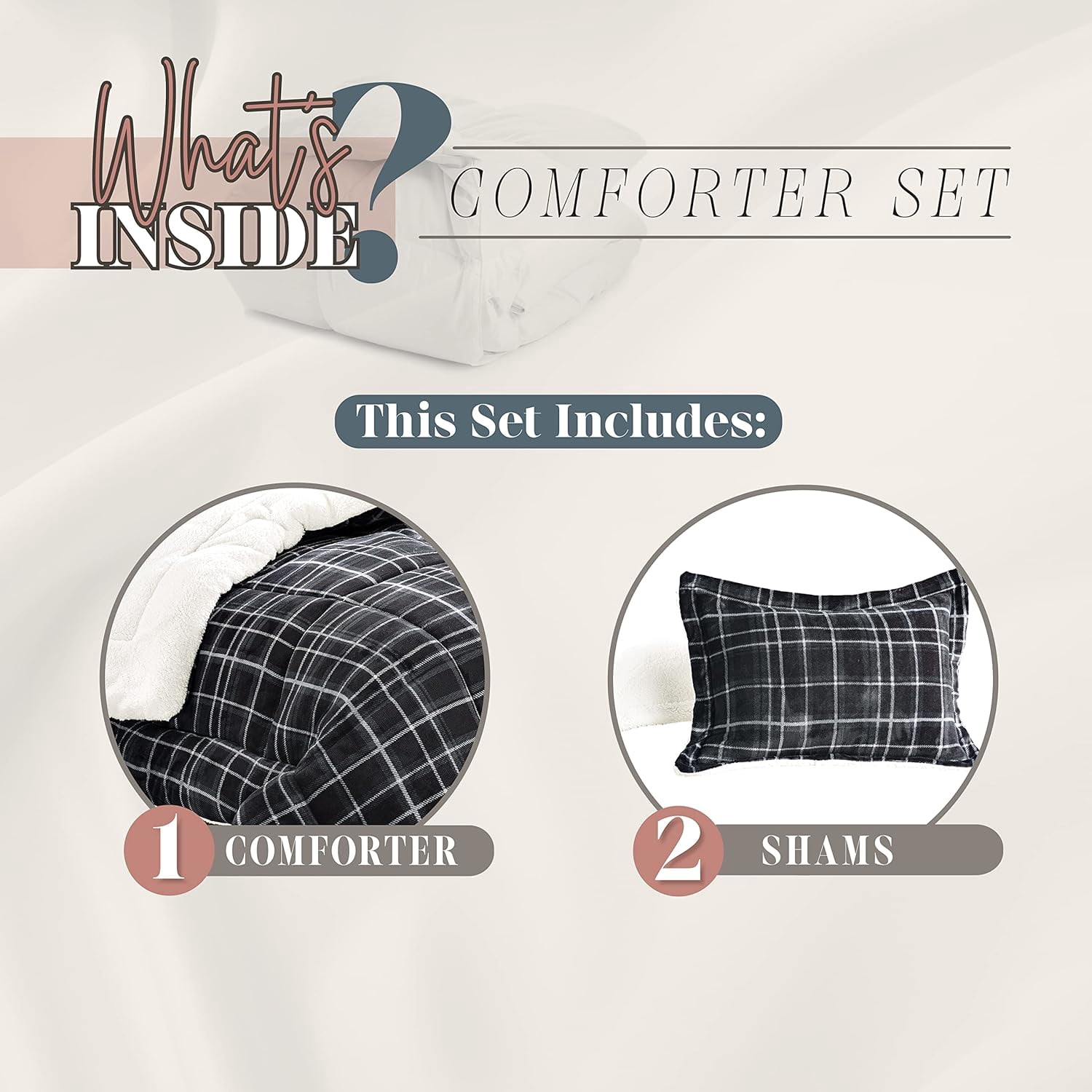 Elegant Comfort Soft & Plush Sherpa Comforter - Lilith Plaid Collection, 2-Piece Bed Set, Reversible Down Alternative Micro-Suede, Plaid Design, Twin XL, Midnight Gray