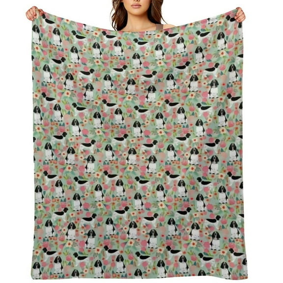 Springer Spaniel Dog Breed Florals Dog The Full Collection of Flannel Blanket Lightweight Cozy Bed Blankets Soft Throw Blanket Fit Couch Sofa for Kids Adults 40"×50"