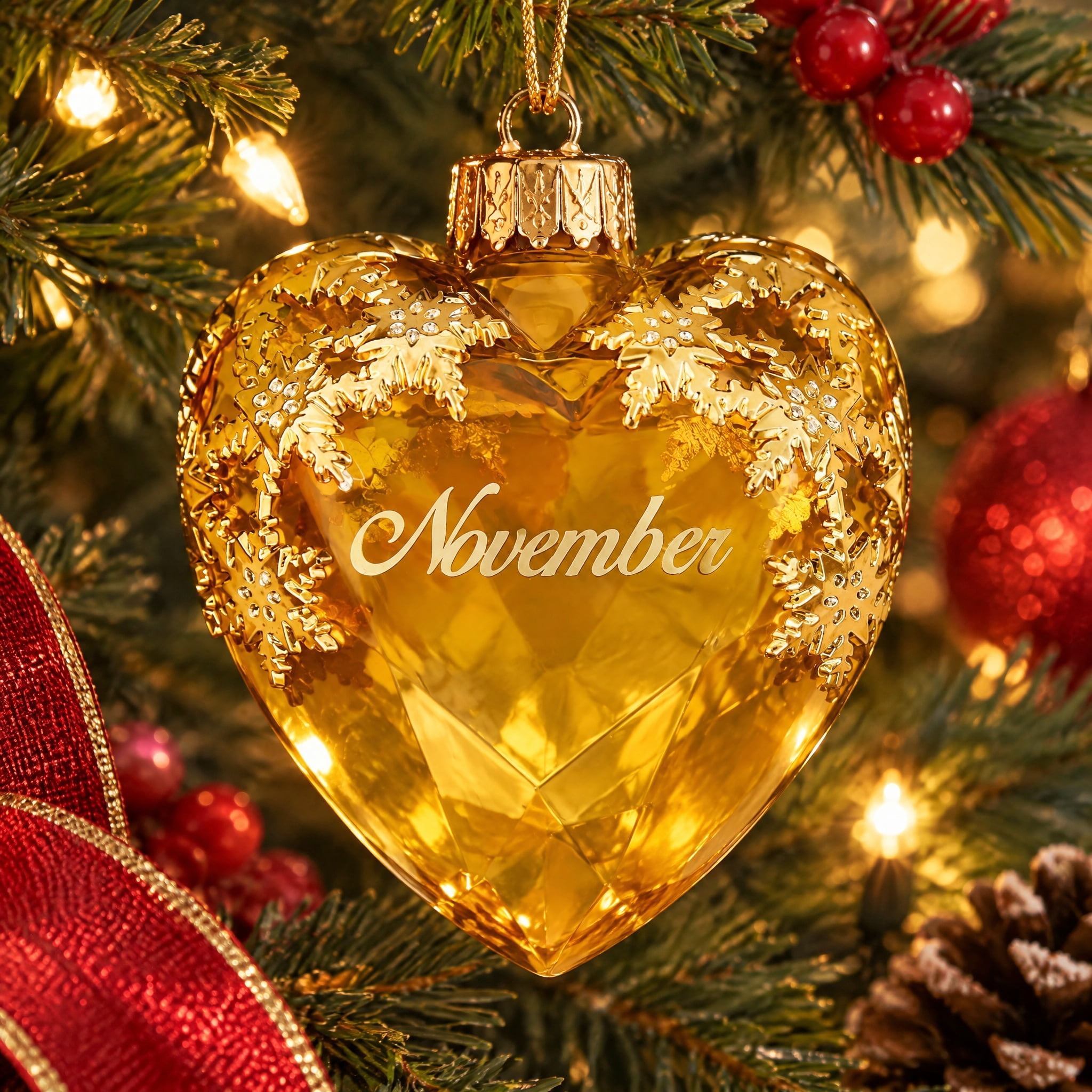 Yellow and Gold November Birthstone Christmas Ornament, 4.3", by Holiday Time