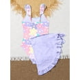 thumbnail image 4 of HWJAD Girls Swimsiut Ruffle Strap One-Piece with Cover Up Kids Floral Print Swimwear Child Beach Bathing Suit 5-12Y, 4 of 7