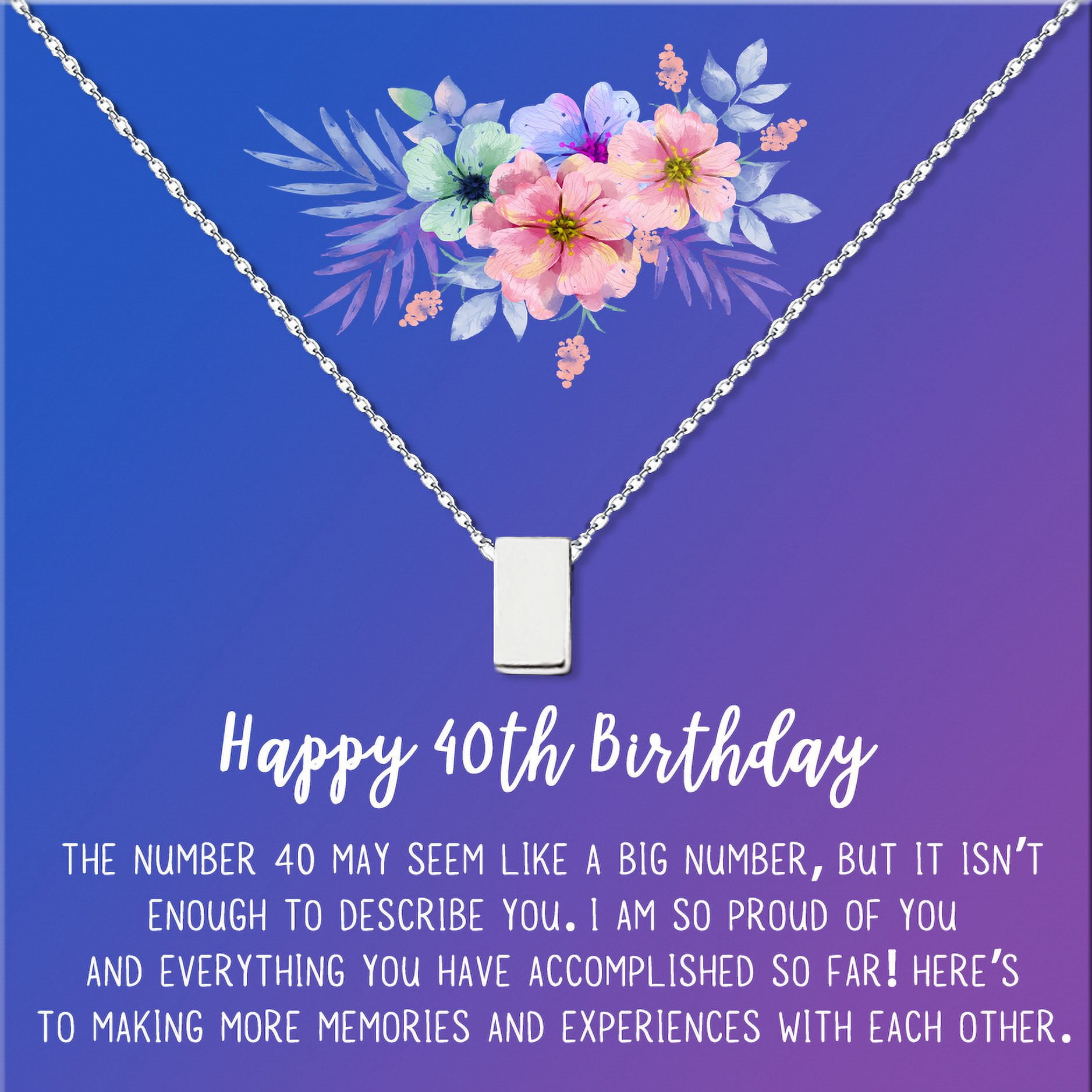 Anavia Happy 40st Birthday Gifts Stainless Steel Fashion Necklace Birthday Card Jewelry Gift for Her, Birthday Gift for Mom-[Silver Cube, Blue-Purple Gift Card]