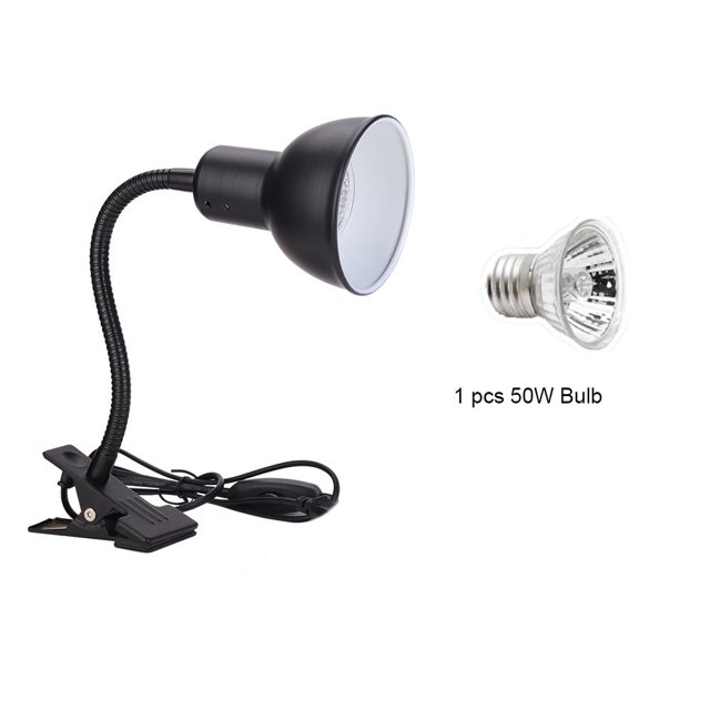 Graflsoa Adjustable Reptile Heating Lamp with E27 Socket, 50W UVB Light for Tortoise & Amphibians, Black Metal & Ceramic Design, Includes Bulb (US Standard)