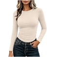 thumbnail image 2 of QUNYINEY Going Out Tops for Women Long Sleeve Casual Fall Shirts Pullover Crew Neck Solid Basic Slim Fit Women Blouses S-2XL, 2 of 9