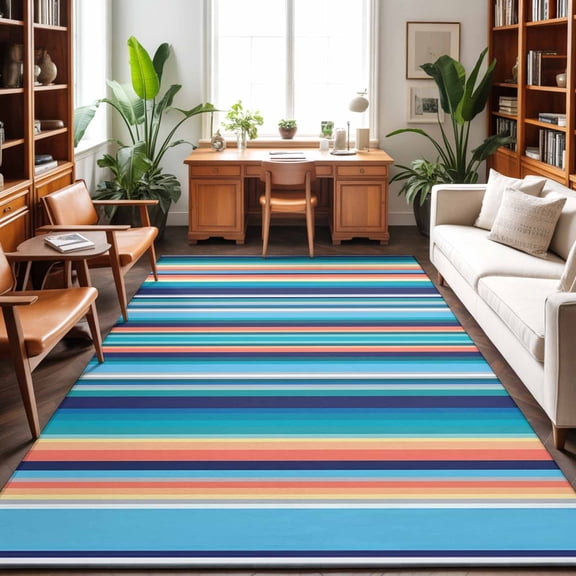 Area Rugs 4'x6'. Mexican Style Carpet Runner Indoor Outdoor Rugs Home Decor Aesthetic, Colorful Mexico Stripes Light Blue Non Slip Mats Washable Accent Rug for Living Room Bedroom