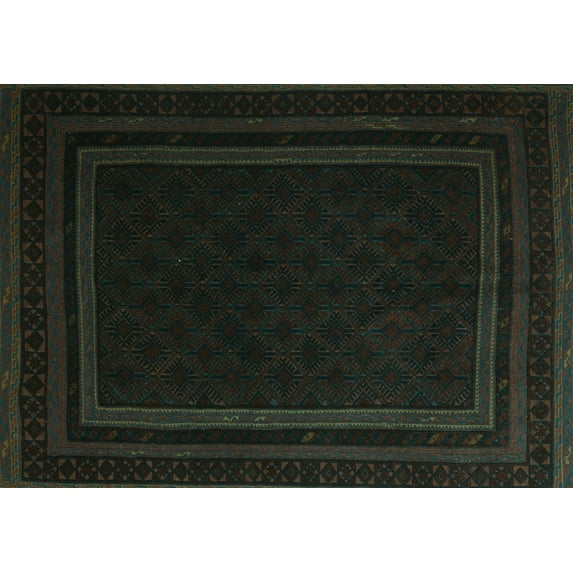 Ahgly Company Machine Washable Indoor Rectangle Southwestern Turquoise Blue Country Area Rugs, 6' x 9'