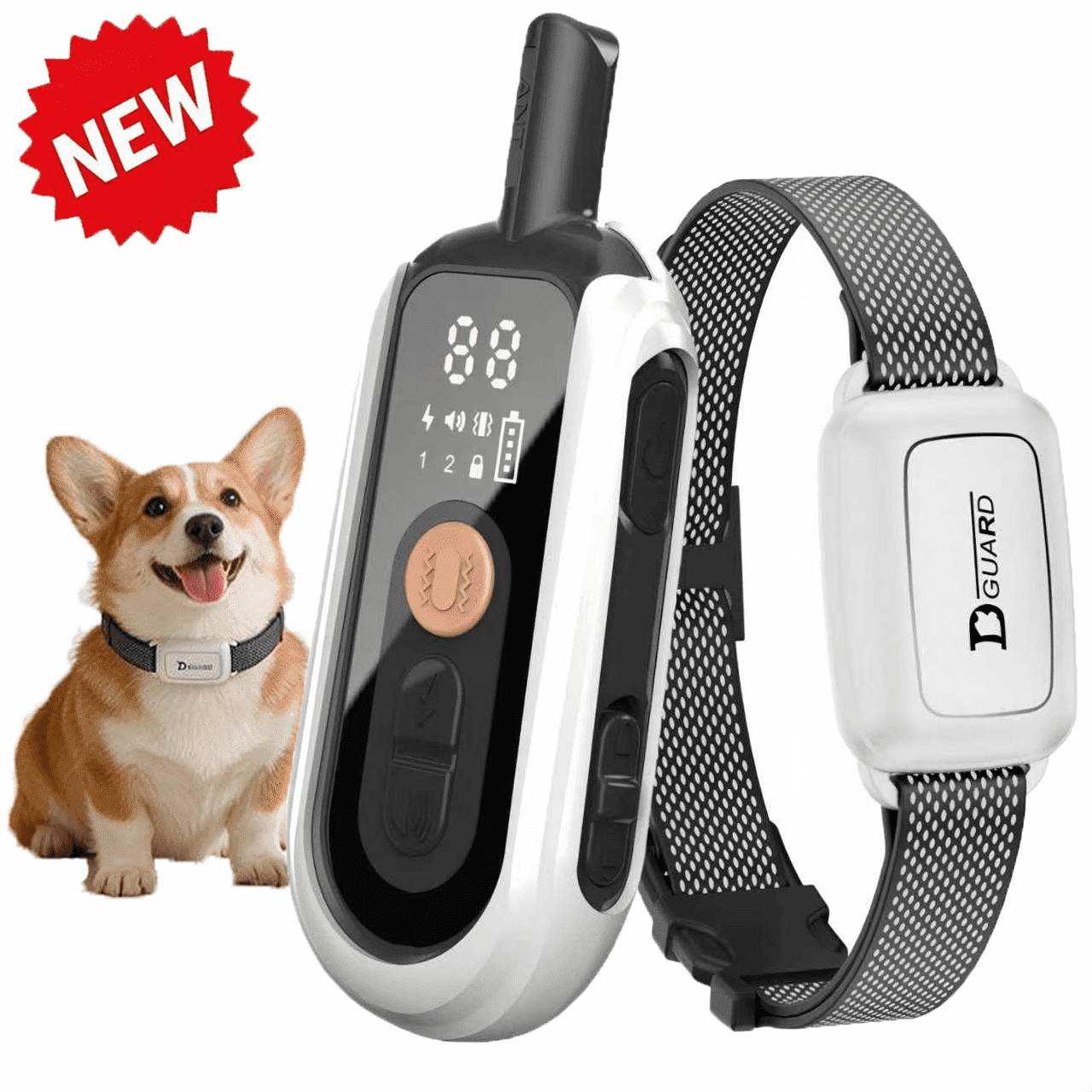HoneyOne Dog Training Collar with Remote, 3300FT Waterproof Rechargeable Anti-Bark Electric Collar with Beep, 0-99 Level Vibration & Safe Shock with Rubber Casing