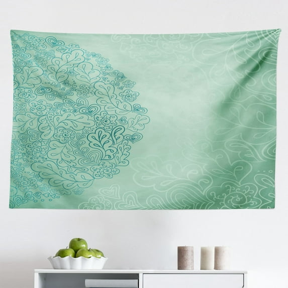 Mint Tapestry, Abstract Zigzag Chevron Tribal Pattern with Minimalist Effects Modern Boho Design, Fabric Wall Hanging Decor for Bedroom Living Room Dorm, 2 Sizes, Teal White, by Ambesonne
