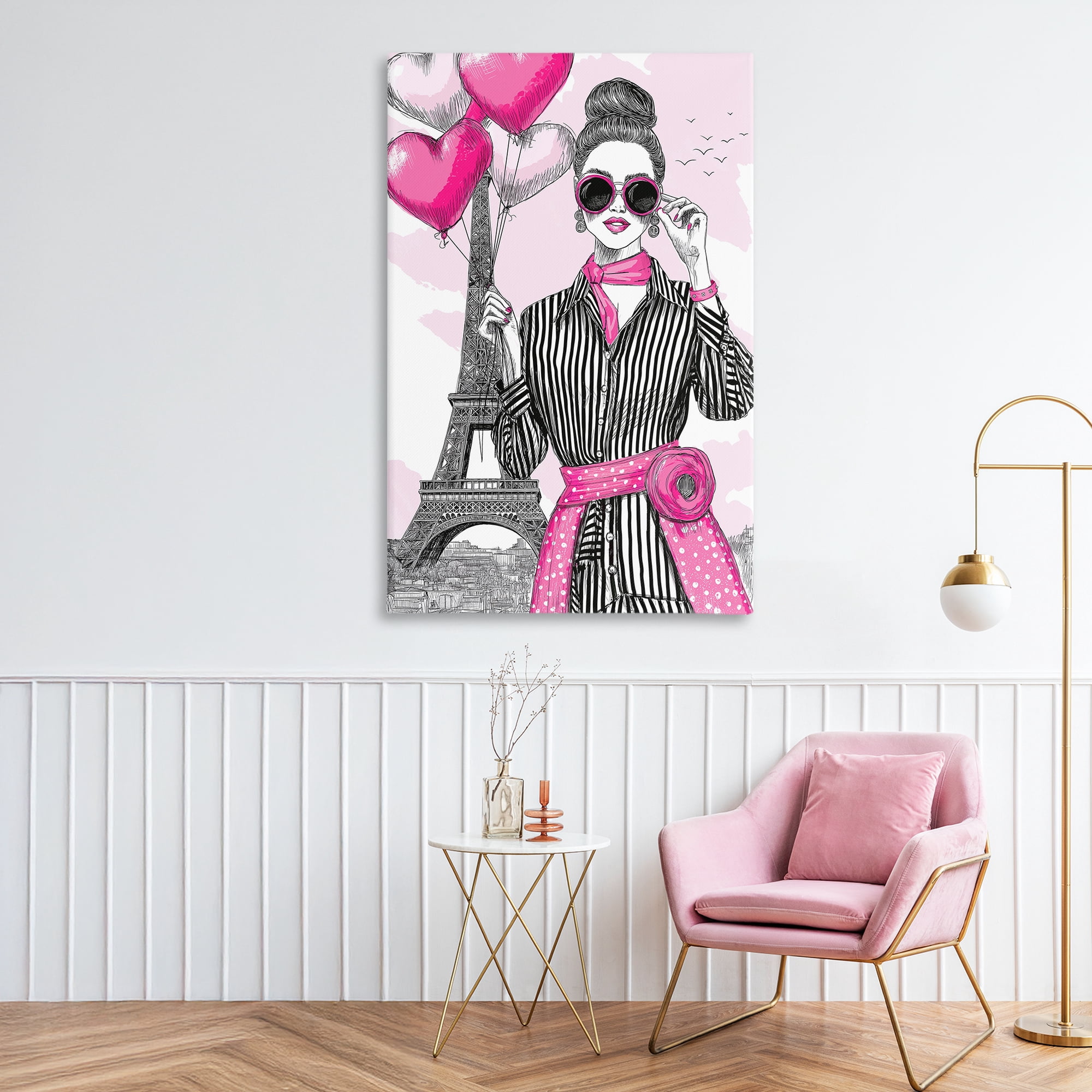Stupell Industries Parisian Chic Woman with Balloons Canvas Wall Art, design by Jess Stempel