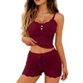 thumbnail image 2 of SAZBJOJN Pajamas for Women Set Lace Trim Pajama Set Comfortable Loose Soft Stretch Sleeveless Cami Top & Shorts Loungewear Set Casual Cute Sleepwear Pajamas Red Size L, 2 of 5