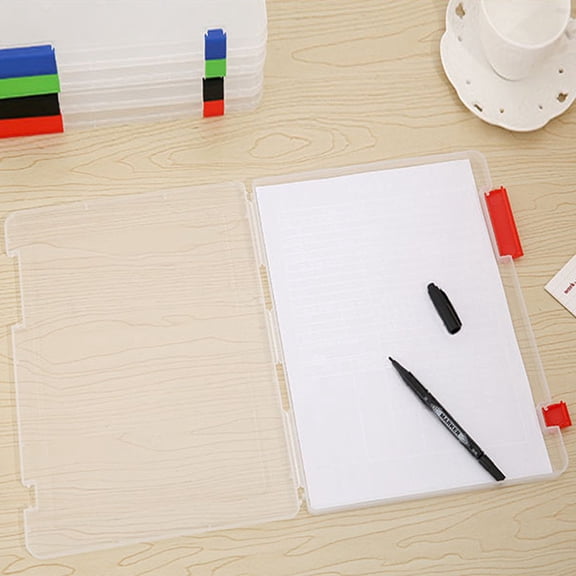 Plastic Document Filing Case A4 Transparent Storage Box for Office and Home Use, Clear Paper Organizer for Sorting Reports and Essential Files, Sturdy Desktop Holder, Red