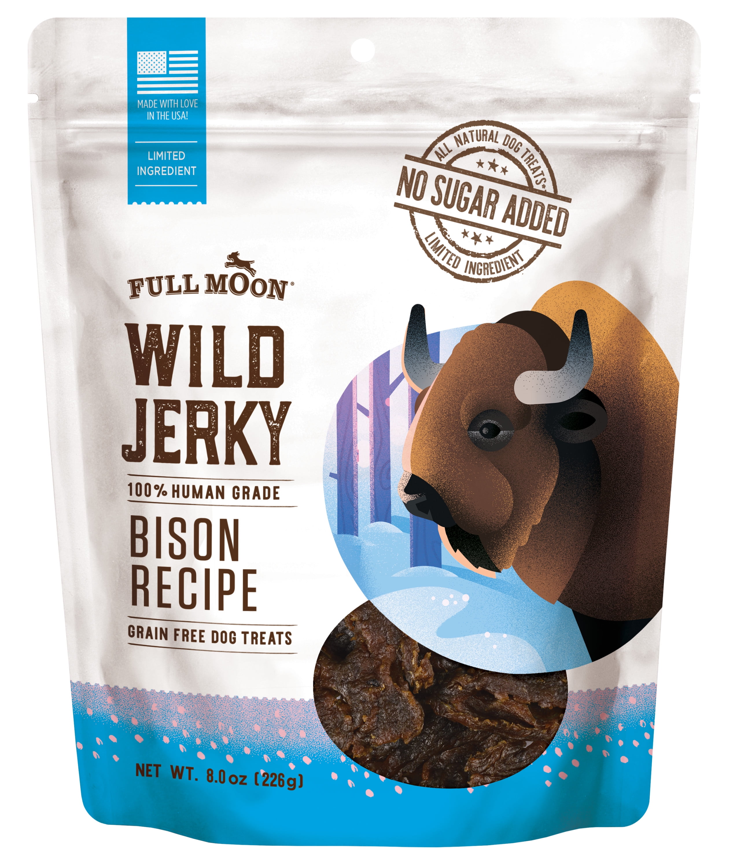 Full Moon All Natural Wild Jerky Dog Treats, Bison Recipe, 10 Ounce