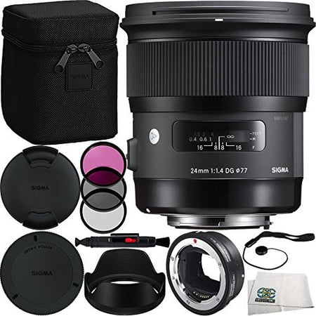 Sigma 24mm f/1.4 DG HSM Art Lens for Canon EF with MC-11 Mount Converter/Lens Adapter (Canon EF-Mount Lenses to Sony E) Bundle. Includes Manufacturer Accessories + 3PC Filter Kit (UV-CPL-FLD) +