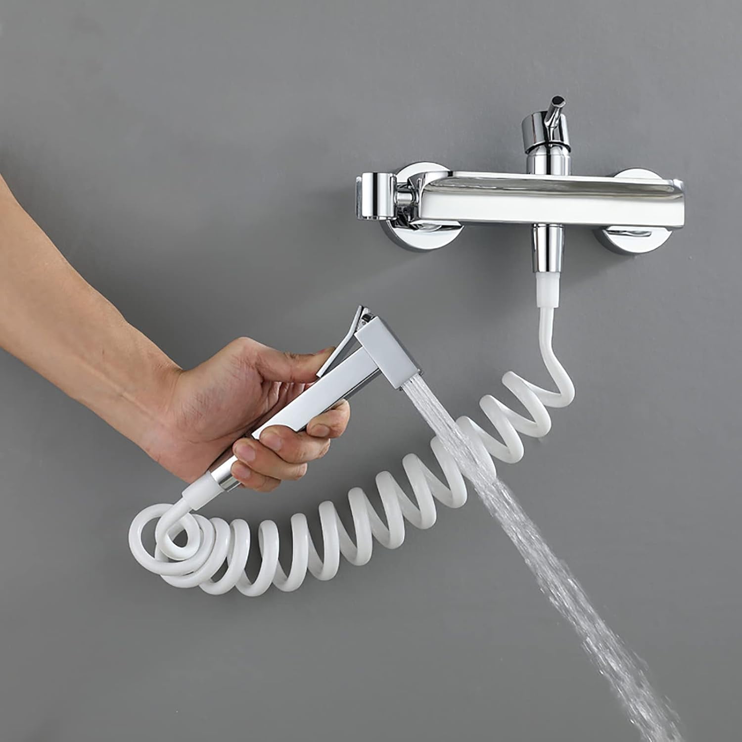 Handheld Bidet Sprayer for Toilet, Chrome Brass Bathroom Cloth Diaper Sprayer Set with Cold and Hot Water, Wall Mounted Toilet Bidet Sprayer Kit for Bathing Pets,Stainless Steel Hose